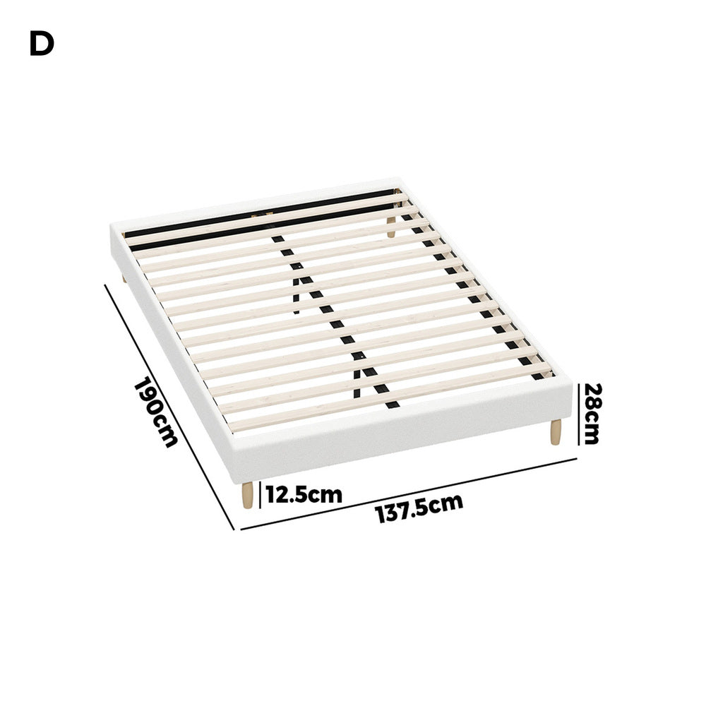 Oikiture Bed Frame Double Size Bed Base White Boucle-Bed Frame-PEROZ Accessories