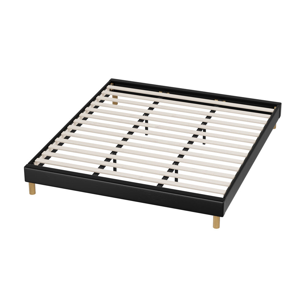 Oikiture Bed Frame King Size Bed Base Black Leather-Bed Frame-PEROZ Accessories