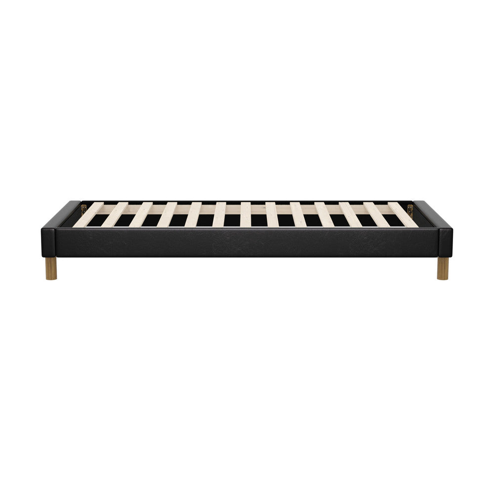 Oikiture Bed Frame Single Size Bed Base Black Leather-Bed Frame-PEROZ Accessories