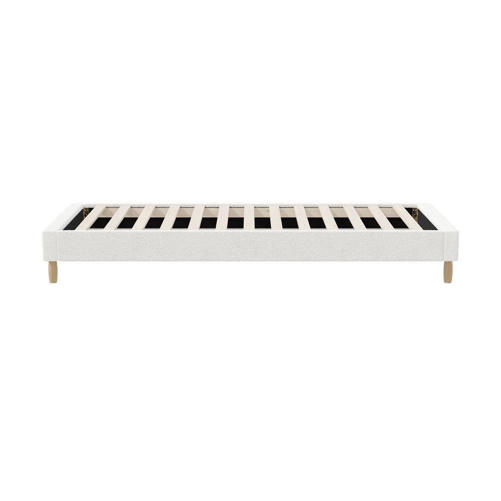 Oikiture Bed Frame Single Size Bed Base White Boucle-Bed Frame-PEROZ Accessories