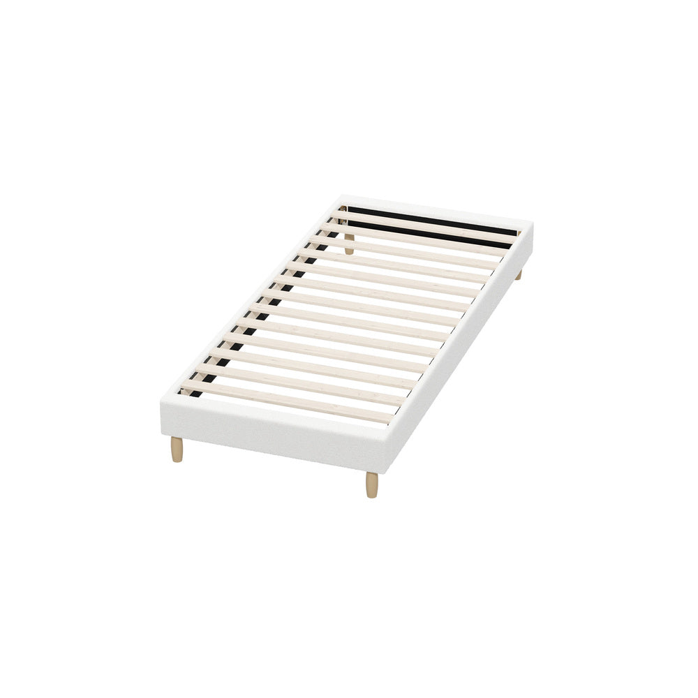 Oikiture Bed Frame Single Size Bed Base White Boucle-Bed Frame-PEROZ Accessories