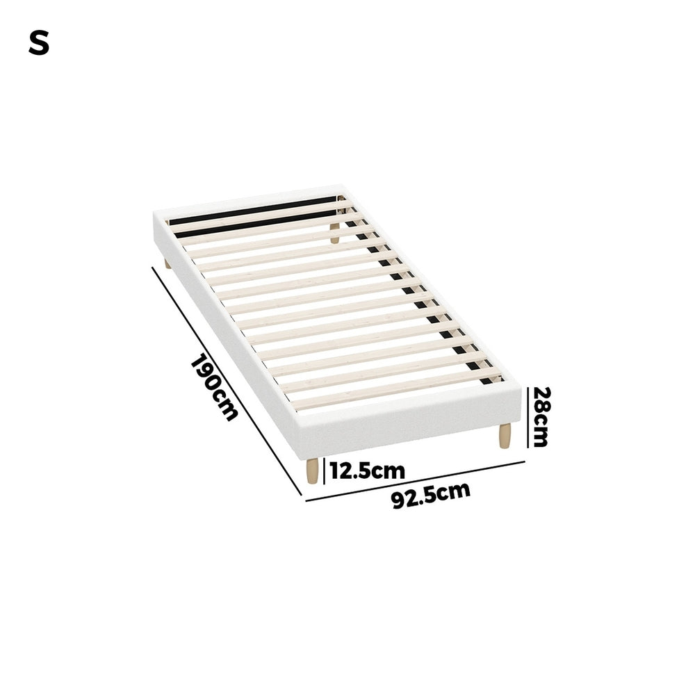 Oikiture Bed Frame Single Size Bed Base White Boucle-Bed Frame-PEROZ Accessories