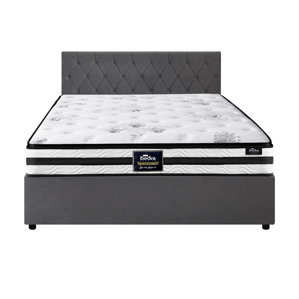 Oikiture Bed Frame King Size Gas Lift Base with Mattress Velvet Grey-Bed Frame-PEROZ Accessories