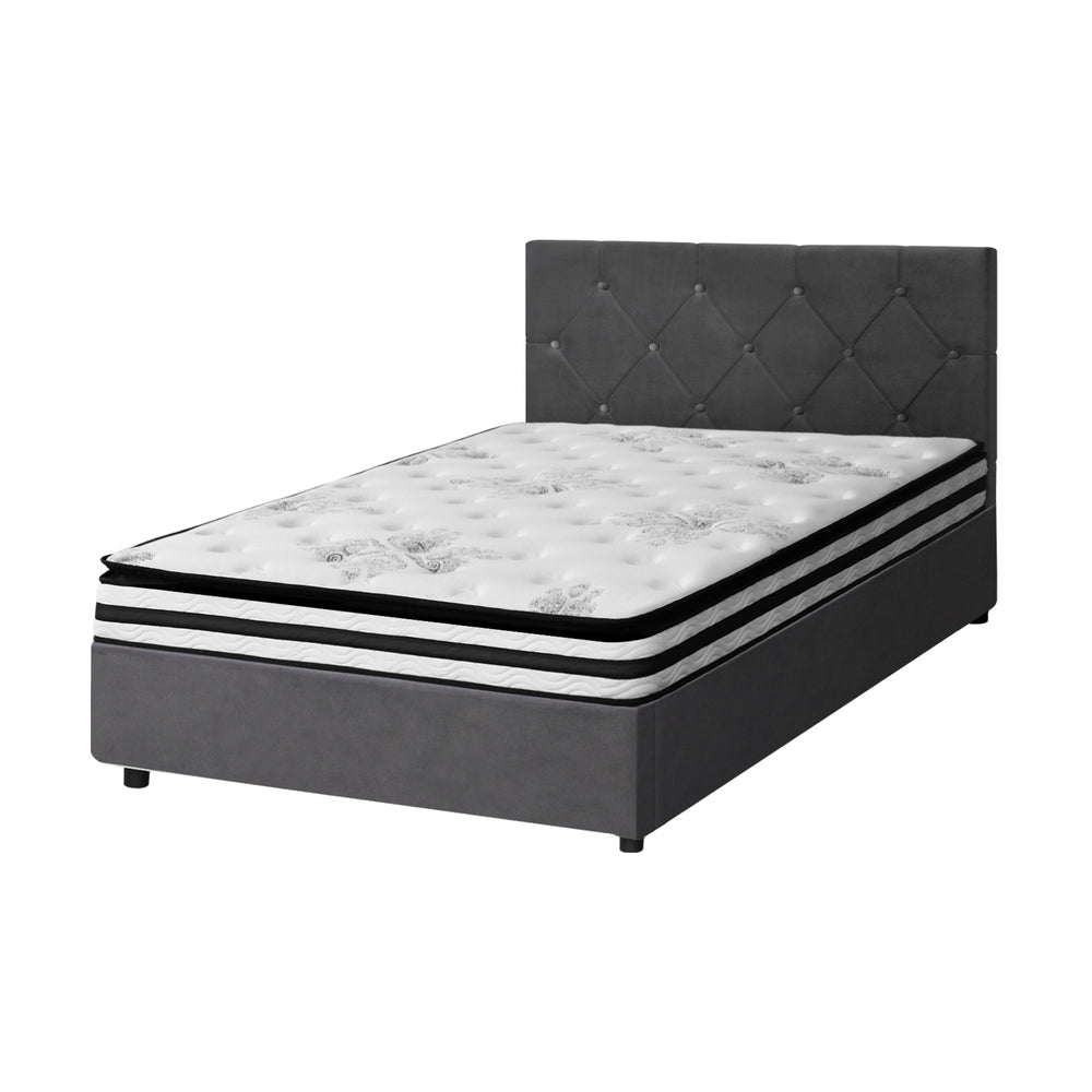 Oikiture Bed Frame King Single Size with Mattress Velvet Grey-Bed Frame-PEROZ Accessories