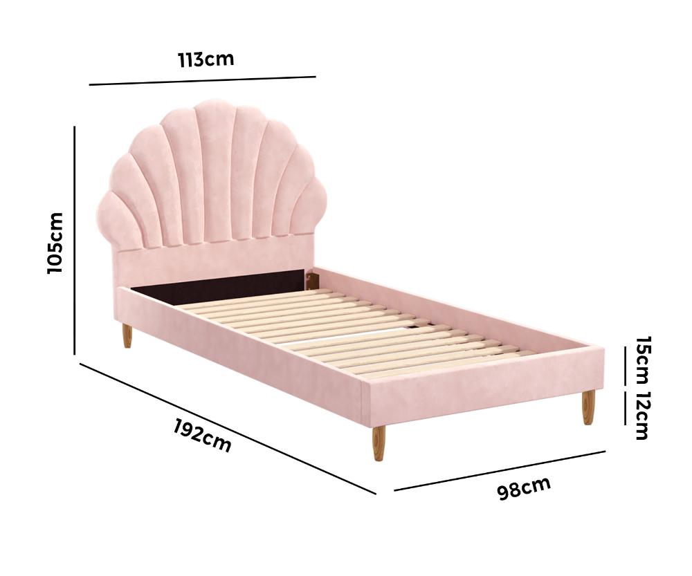 Oikiture Single Bed Frame Scallop-Shape Bedhead Pink Velvet-Bed Frames-PEROZ Accessories