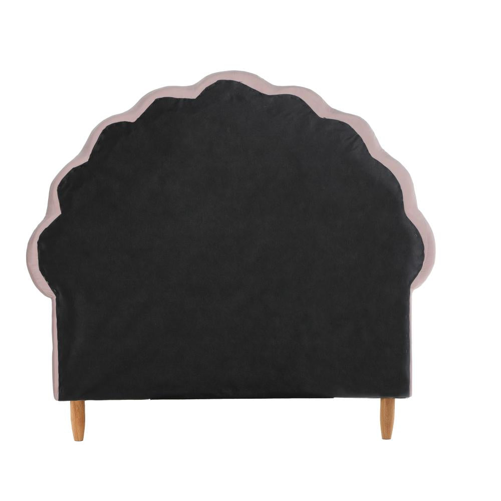 Oikiture Single Bed Frame Scallop-Shape Bedhead Pink Velvet-Bed Frames-PEROZ Accessories