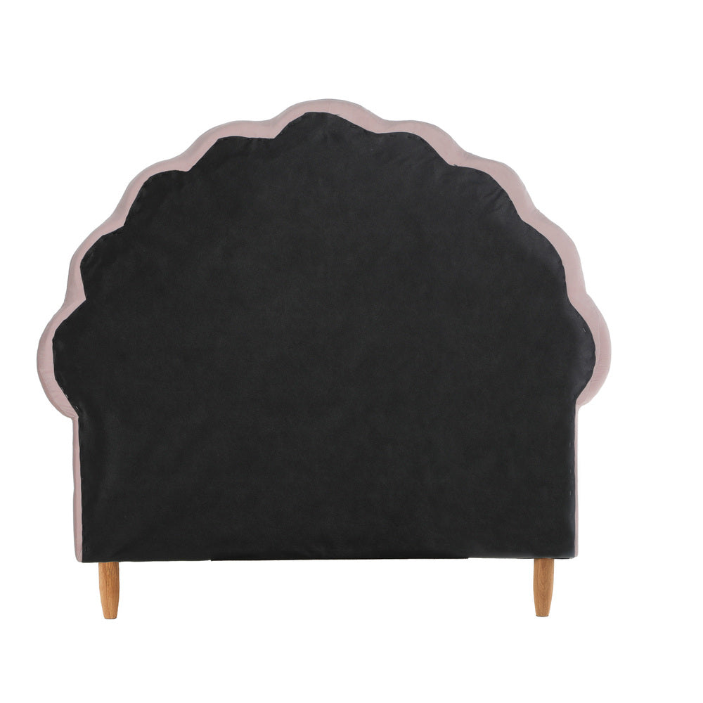 Oikiture Single Bed Frame Scallop-Shape Bedhead Pink Velvet-Bed Frames-PEROZ Accessories