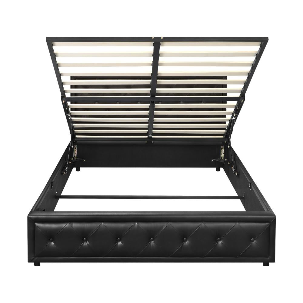 Oikiture Double Bed Frame with Storage Space Gas Lift Bed Mattress Base Black-Bed Frames-PEROZ Accessories