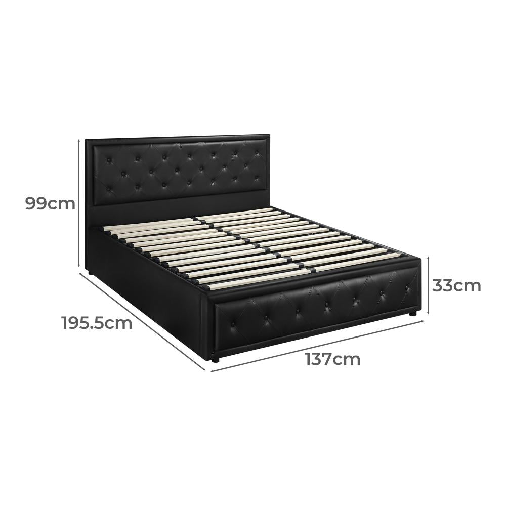 Oikiture Double Bed Frame with Storage Space Gas Lift Bed Mattress Base Black-Bed Frames-PEROZ Accessories
