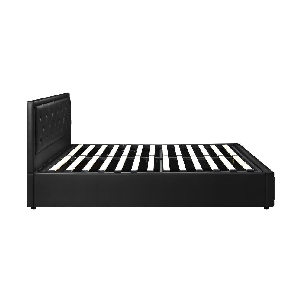 Oikiture Double Bed Frame with Storage Space Gas Lift Bed Mattress Base Black-Bed Frames-PEROZ Accessories