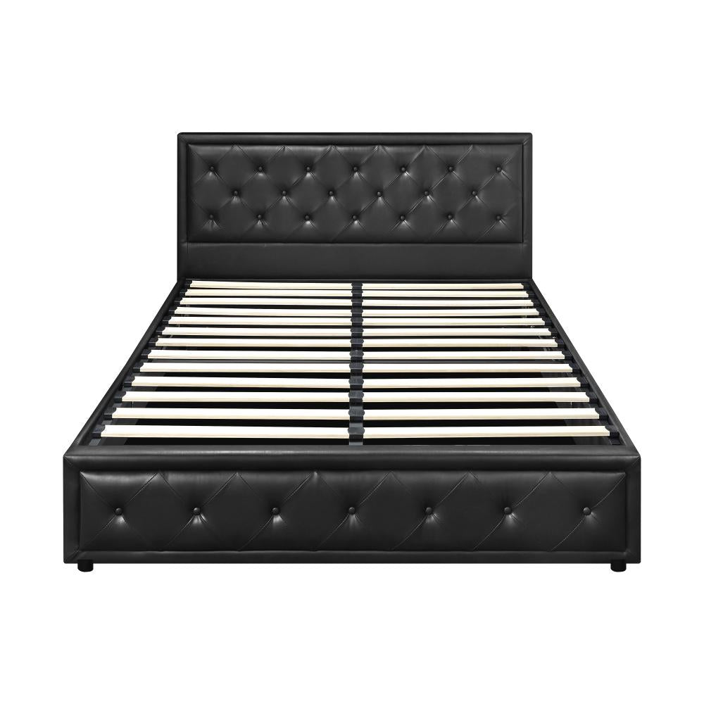 Oikiture Double Bed Frame with Storage Space Gas Lift Bed Mattress Base Black-Bed Frames-PEROZ Accessories