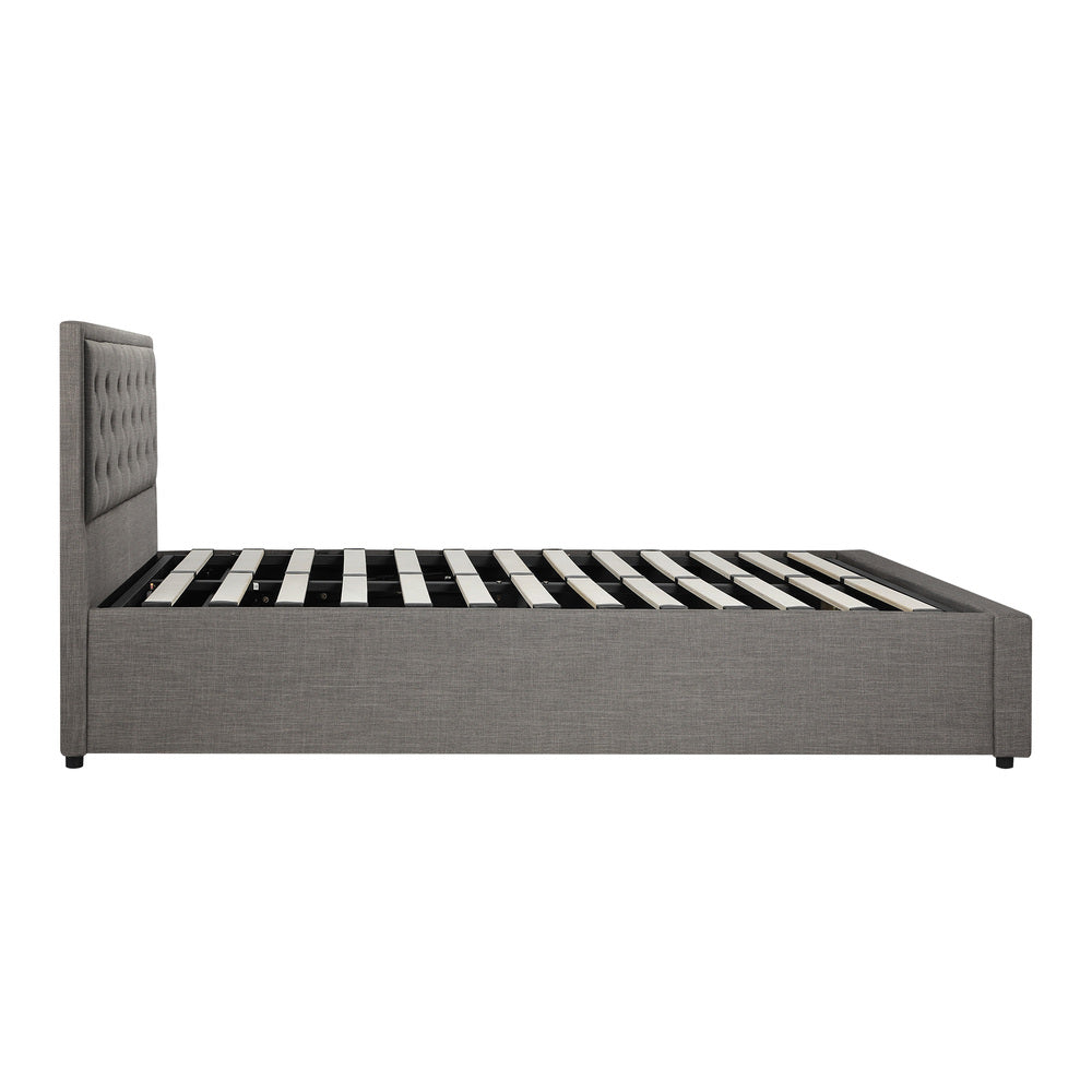 Oikiture Double Bed Frame with Storage Space Gas Lift Bed Mattress Base Grey-Bed Frame-PEROZ Accessories
