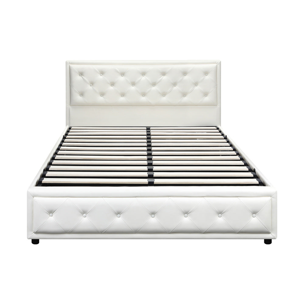 Oikiture Double Bed Frame with Storage Space Gas Lift Bed Mattress Base White-Bed Frames-PEROZ Accessories