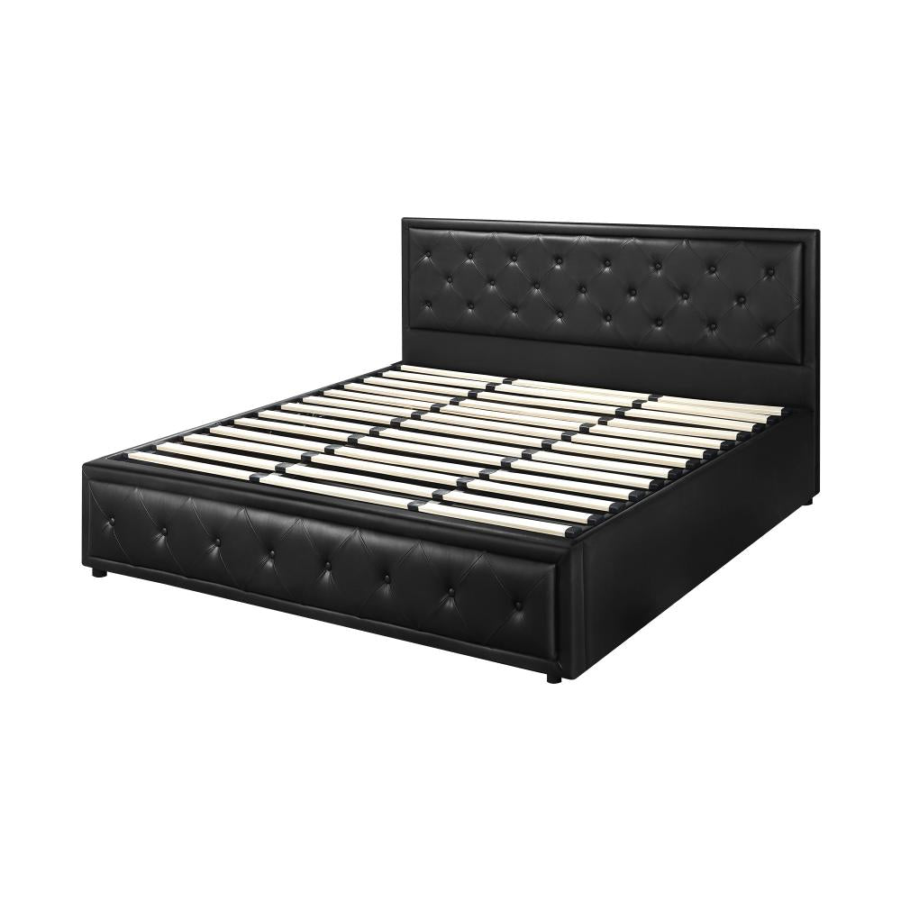 Oikiture King Bed Frame with Storage Space Gas Lift Bed Mattress Base Black-Bed Frames-PEROZ Accessories