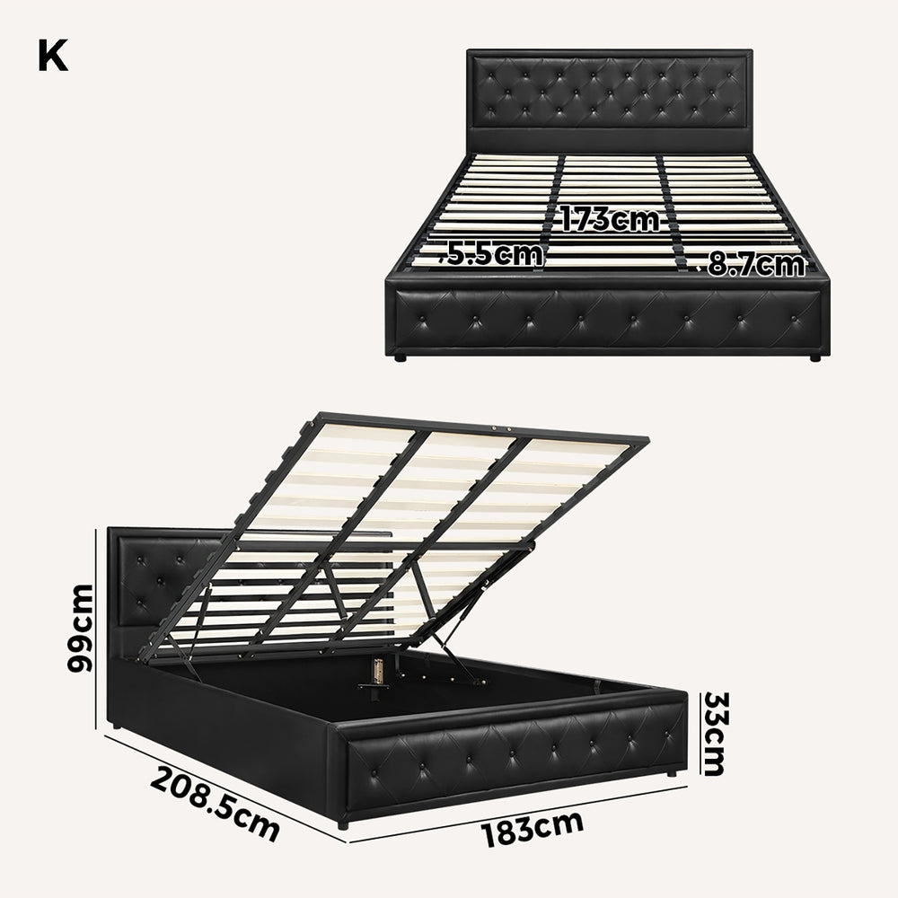 Oikiture King Bed Frame with Storage Space Gas Lift Bed Mattress Base Black-Bed Frames-PEROZ Accessories