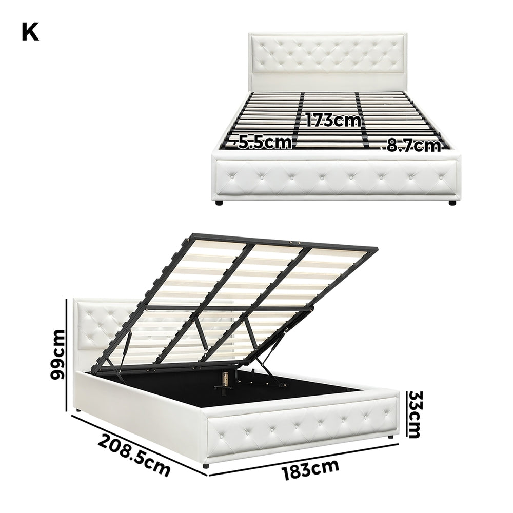 Oikiture King Bed Frame with Storage Space Gas Lift Bed Mattress Base White-Bed Frame-PEROZ Accessories