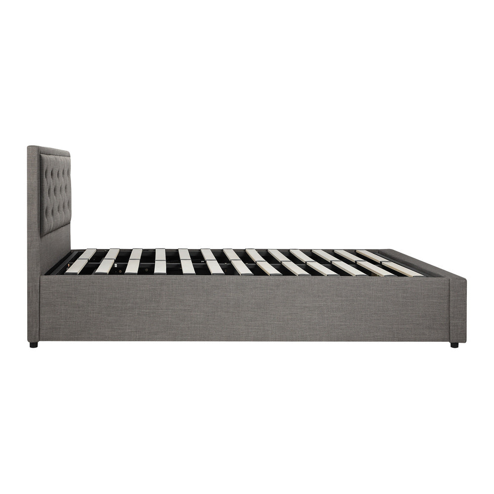 Oikiture King Single Bed Frame with Storage Space Gas Lift Bed Mattress Base Grey-Bed Frame-PEROZ Accessories