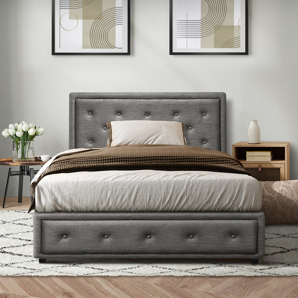 Oikiture King Single Bed Frame with Storage Space Gas Lift Bed Mattress Base Grey-Bed Frame-PEROZ Accessories