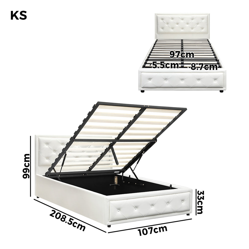Oikiture King Single Bed Frame with Storage Space Gas Lift Bed Mattress Base White-Bed Frames-PEROZ Accessories