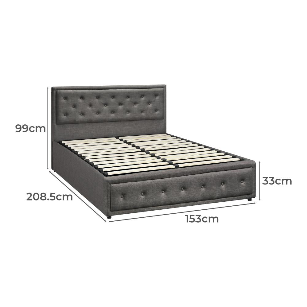 Oikiture Queen Bed Frame with Storage Space Gas Lift Bed Mattress Base Grey-Bed Frames-PEROZ Accessories