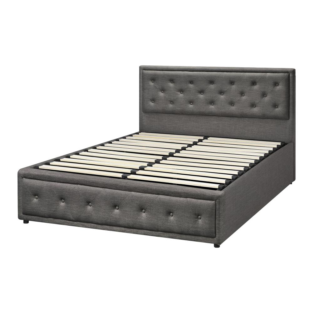 Oikiture Queen Bed Frame with Storage Space Gas Lift Bed Mattress Base Grey-Bed Frames-PEROZ Accessories