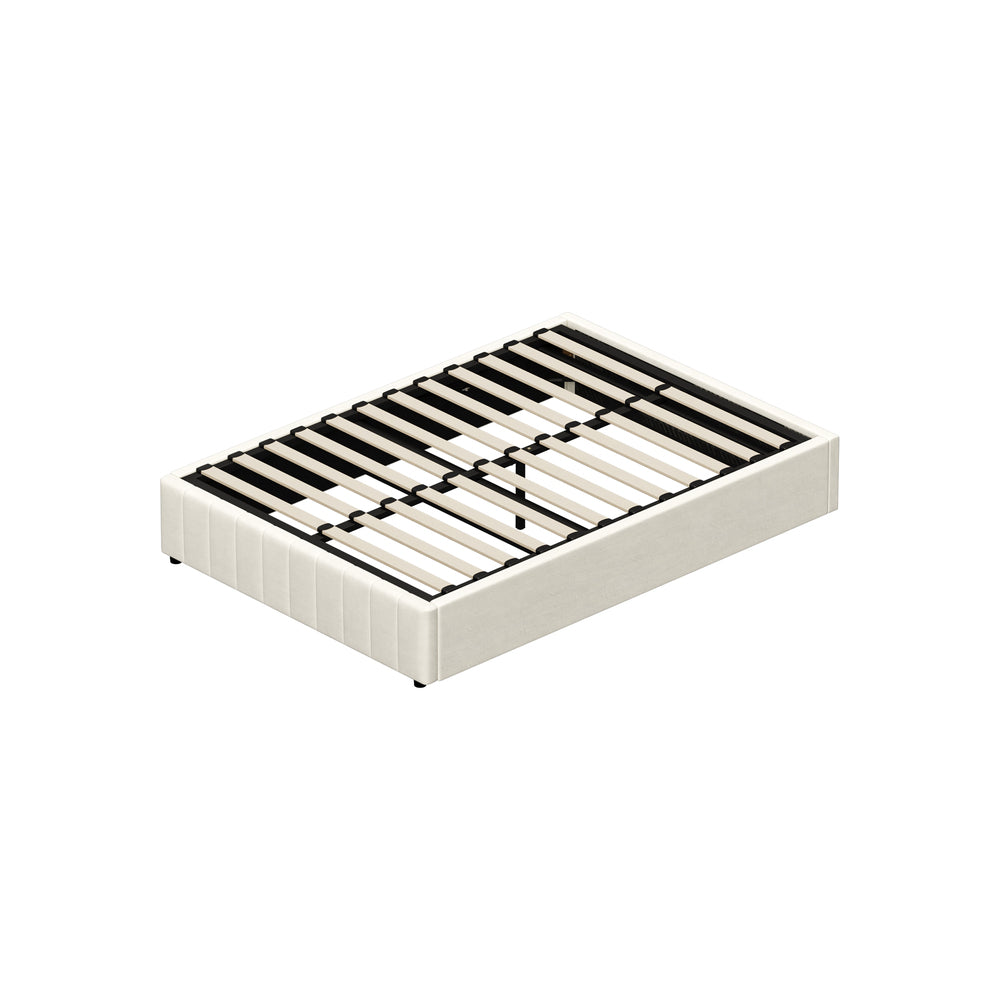 Oikiture Bed Frame Double Size Gas Lift Storage Base Velvet Cream-Bed Frame-PEROZ Accessories