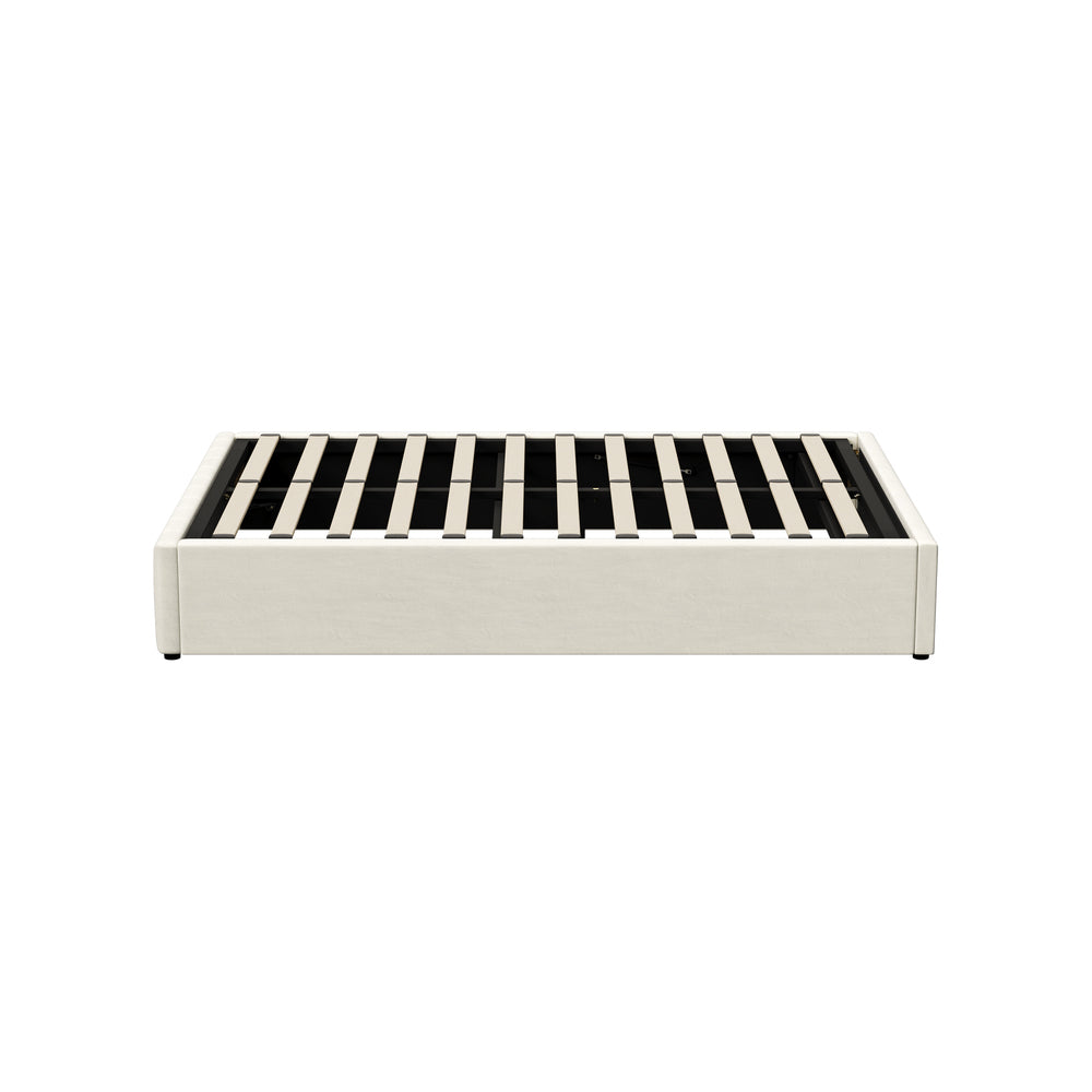 Oikiture Bed Frame Double Size Gas Lift Storage Base Velvet Cream-Bed Frame-PEROZ Accessories