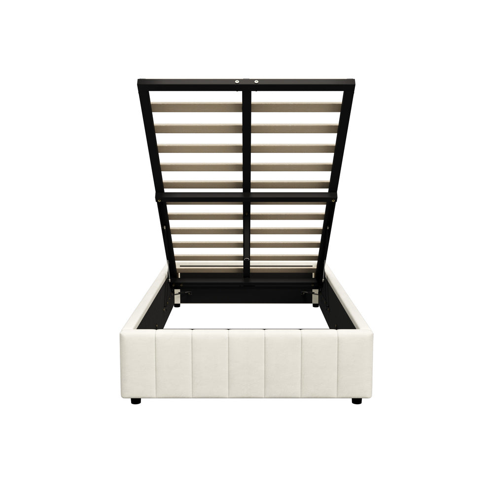 Oikiture Bed Frame King Single Gas Lift Base Velvet Cream-Bed Frame-PEROZ Accessories