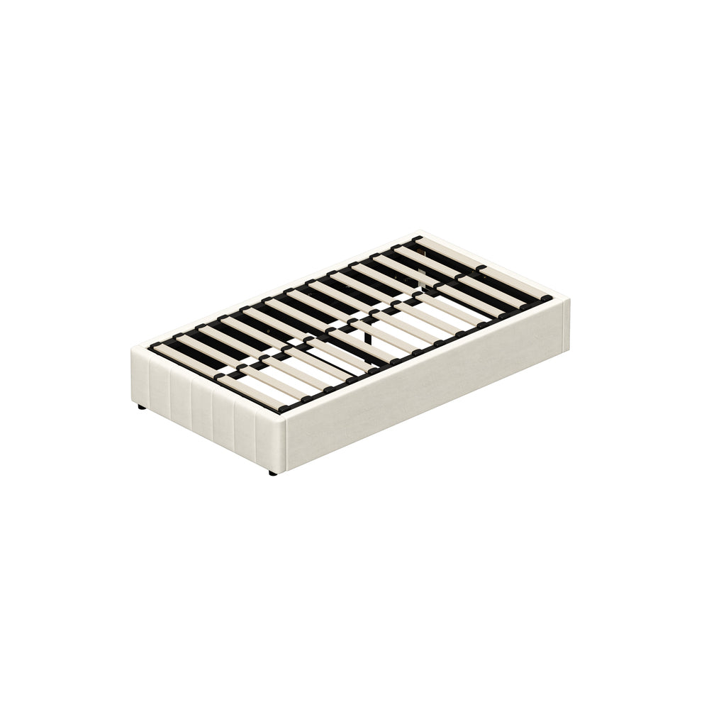 Oikiture Bed Frame King Single Gas Lift Base Velvet Cream-Bed Frame-PEROZ Accessories