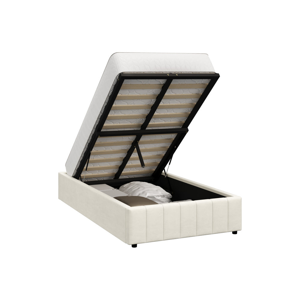 Oikiture Bed Frame King Single Gas Lift Base Velvet Cream-Bed Frame-PEROZ Accessories