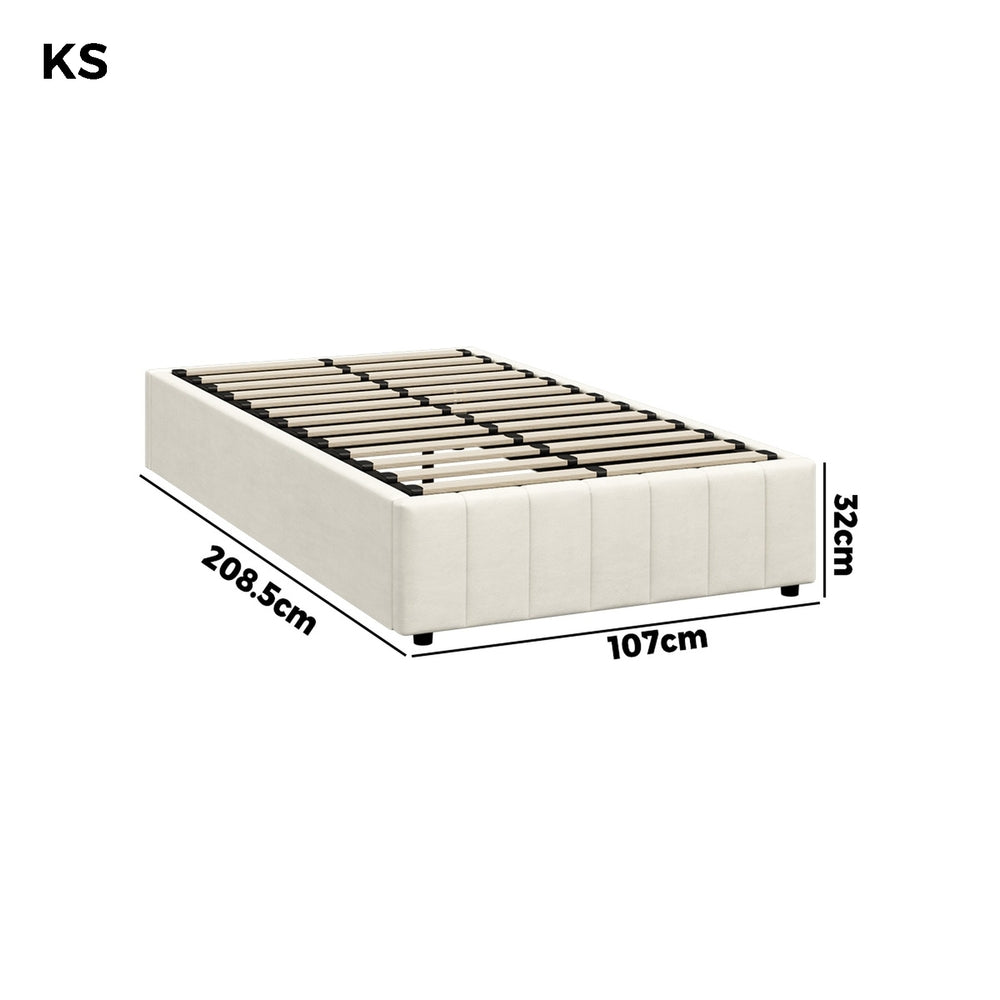 Oikiture Bed Frame King Single Gas Lift Base Velvet Cream-Bed Frame-PEROZ Accessories