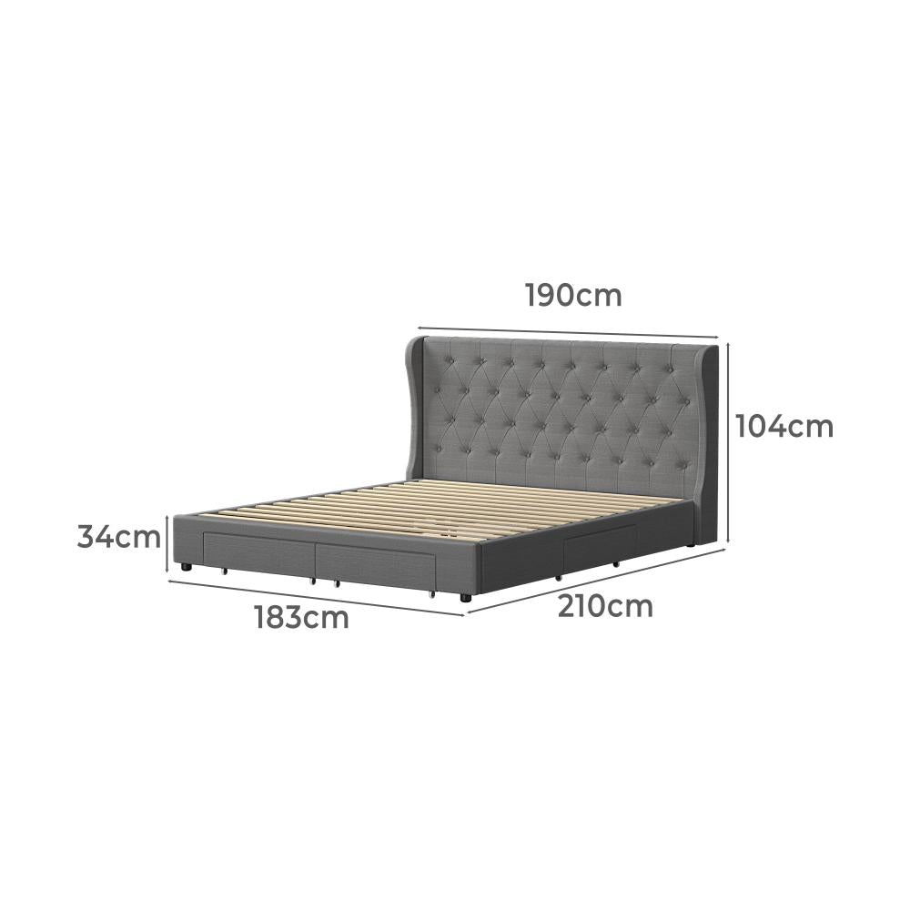 Oikiture Bed Frame King Size Frames with 4 Storage Drawers-Bed Frames-PEROZ Accessories