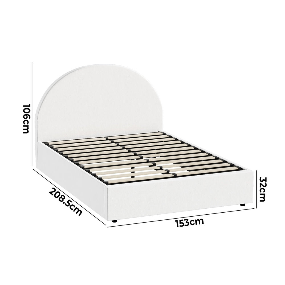 Oikiture Bed Frame Queen Size With Gas Lift Base PU Leather White-Bed Frames-PEROZ Accessories