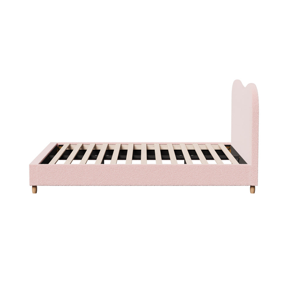 Oikiture Bed Frame Double Size Pink Boucle Cloud Shape-Bed Frame-PEROZ Accessories