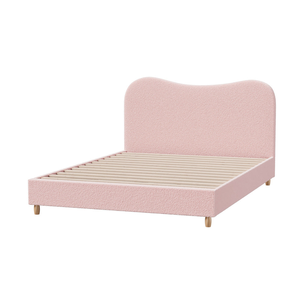 Oikiture Bed Frame Double Size Pink Boucle Cloud Shape-Bed Frame-PEROZ Accessories