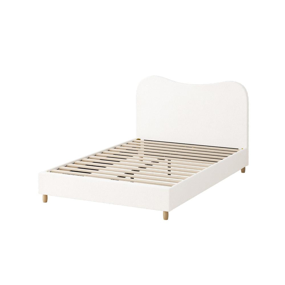 Oikiture Bed Frame Double Size White Boucle Cloud Shape-Bed Frames-PEROZ Accessories