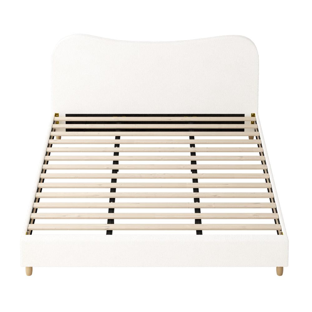 Oikiture Bed Frame King Size White Boucle Cloud Shape-Bed Frames-PEROZ Accessories