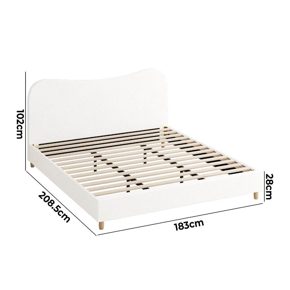 Oikiture Bed Frame King Size White Boucle Cloud Shape-Bed Frames-PEROZ Accessories