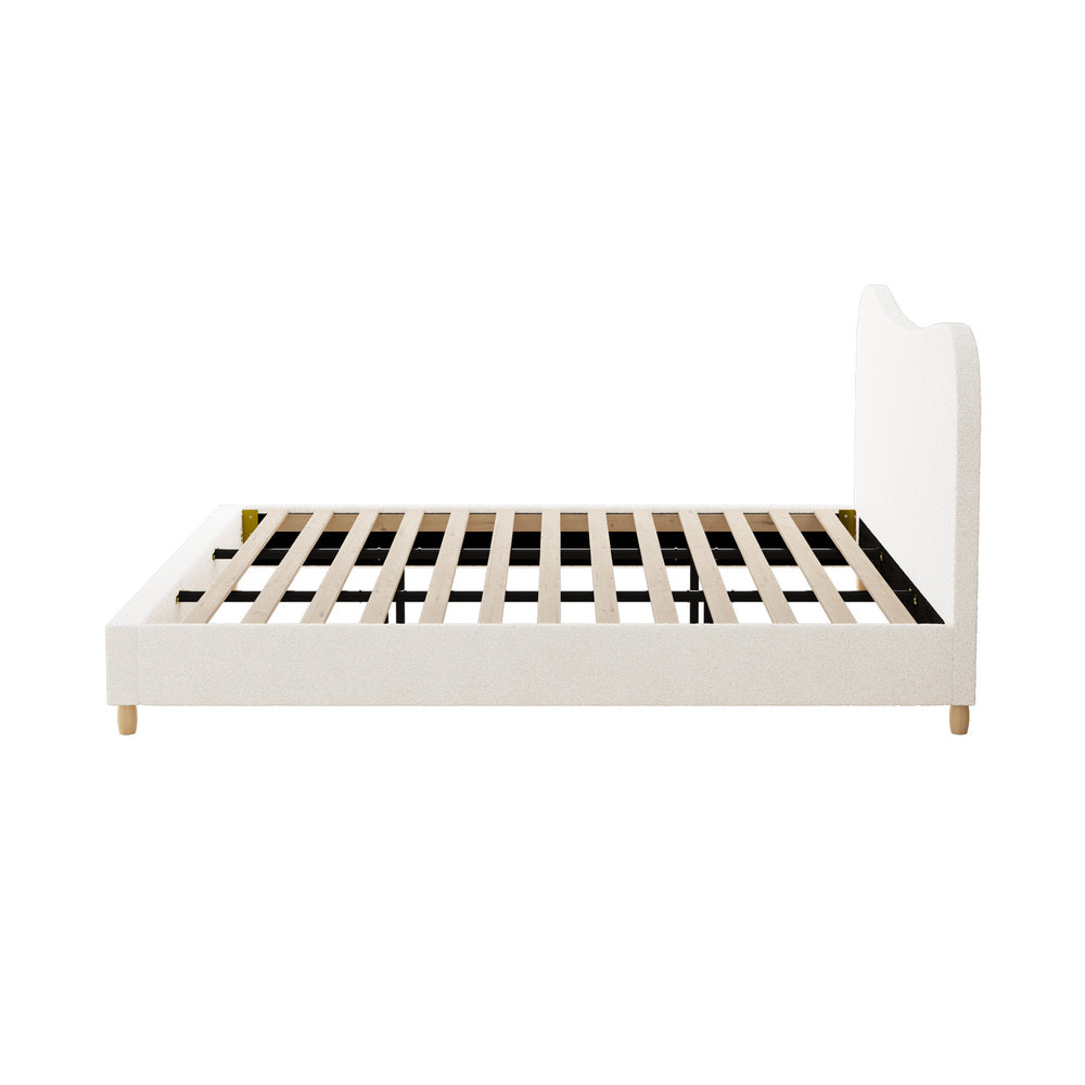 Oikiture Bed Frame King Size White Boucle Cloud Shape-Bed Frames-PEROZ Accessories
