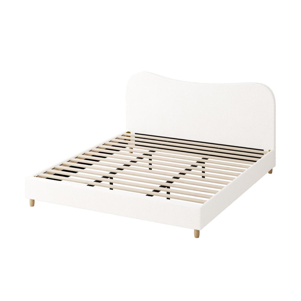 Oikiture Bed Frame King Size White Boucle Cloud Shape-Bed Frames-PEROZ Accessories