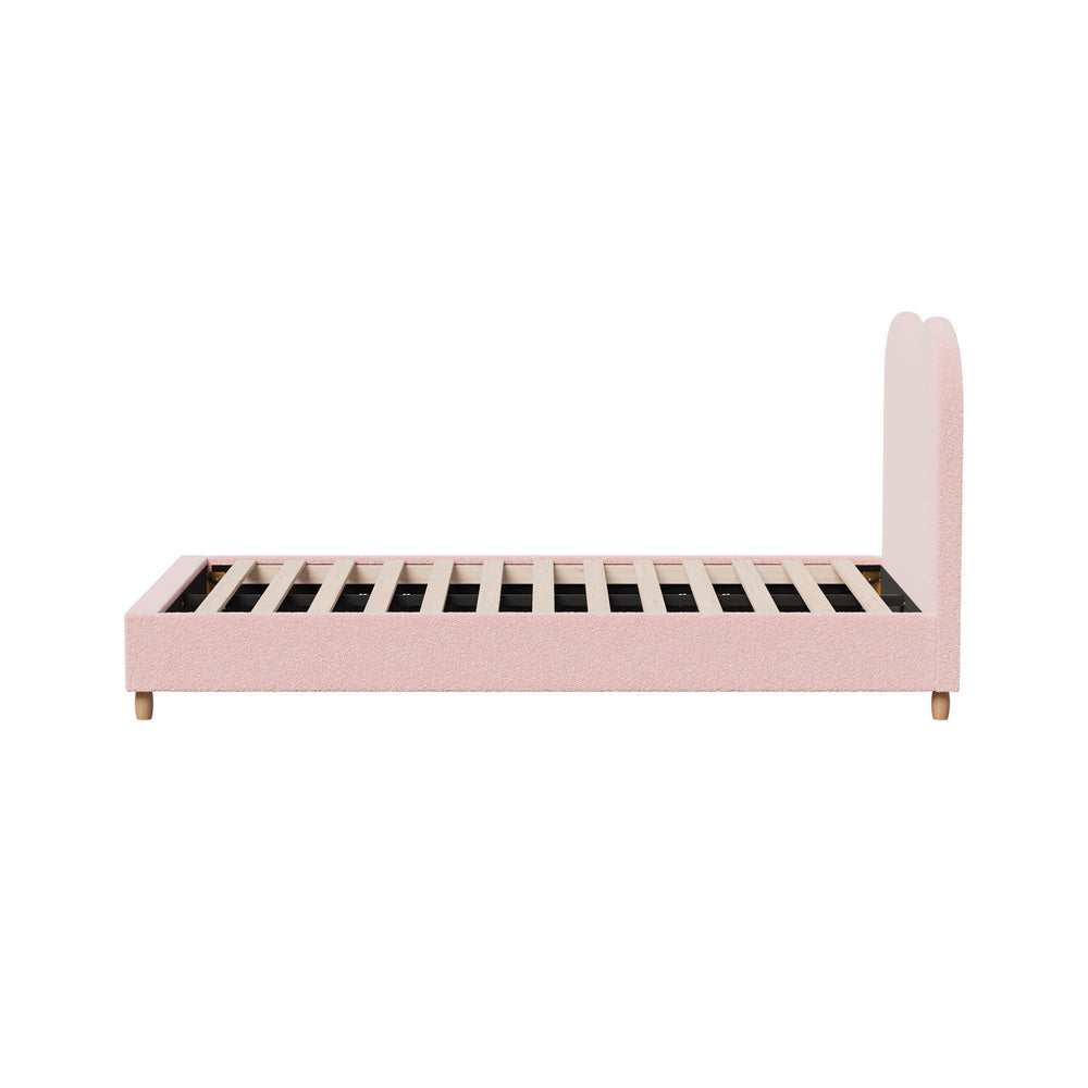 Oikiture Bed Frame King Single Size Pink Boucle Cloud Shape-Bed Frame-PEROZ Accessories