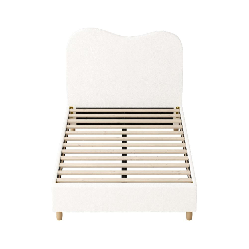 Oikiture Bed Frame King Single White Boucle Cloud Shape-Bed Frames-PEROZ Accessories