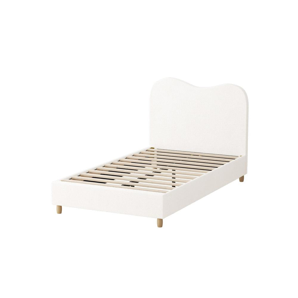 Oikiture Bed Frame King Single White Boucle Cloud Shape-Bed Frames-PEROZ Accessories