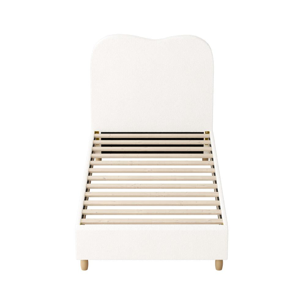 Oikiture Bed Frame Single Size White Boucle Cloud Shape-Bed Frames-PEROZ Accessories