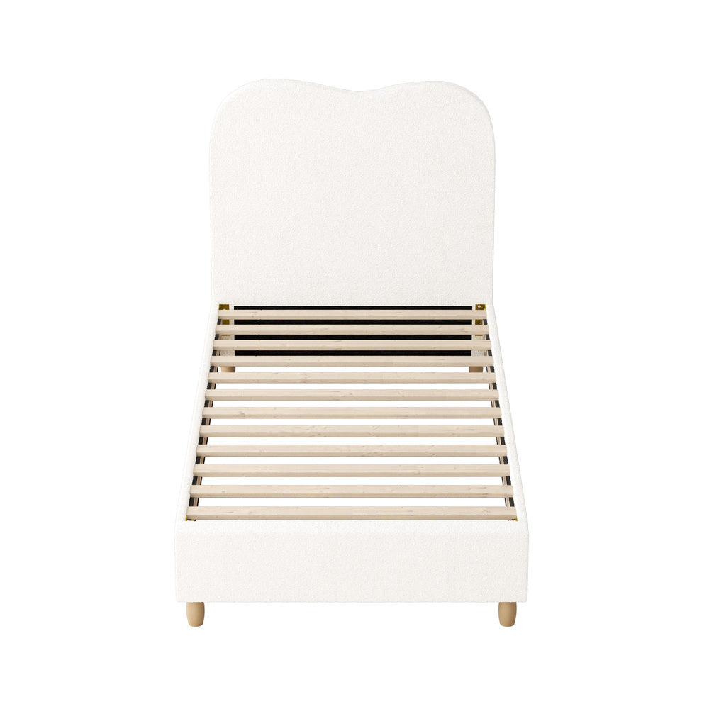 Oikiture Bed Frame Single Size White Boucle Cloud Shape-Bed Frames-PEROZ Accessories