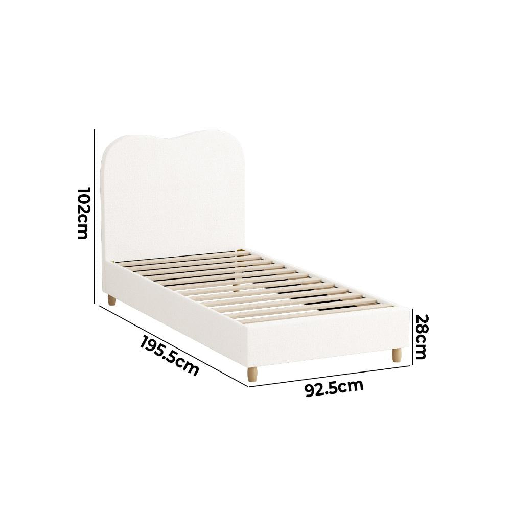 Oikiture Bed Frame Single Size White Boucle Cloud Shape-Bed Frames-PEROZ Accessories