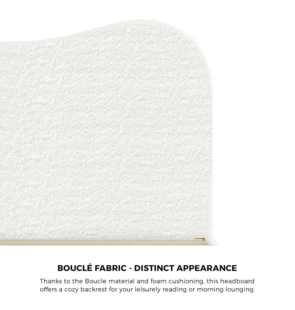 Oikiture Bed Frame Single Size White Boucle Cloud Shape-Bed Frames-PEROZ Accessories