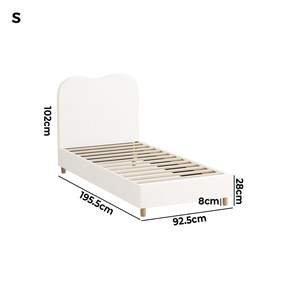 Oikiture Bed Frame Single Size White Boucle Cloud Shape-Bed Frames-PEROZ Accessories