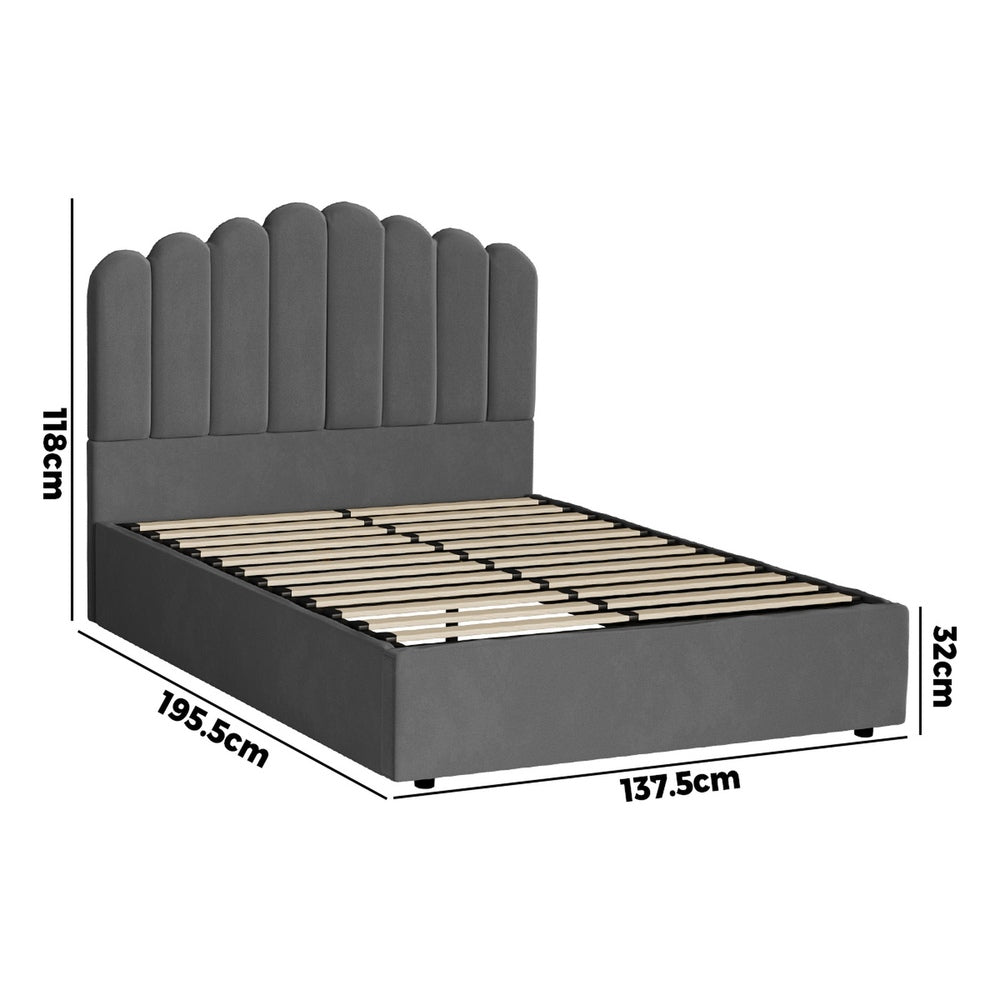 Oikiture Bed Frame Double Size Gas Lift Velvet Grey-Bed Frames-PEROZ Accessories
