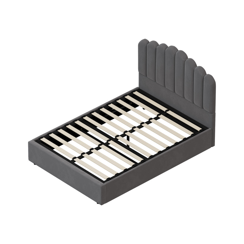 Oikiture Bed Frame Double Size Gas Lift Velvet Grey-Bed Frames-PEROZ Accessories